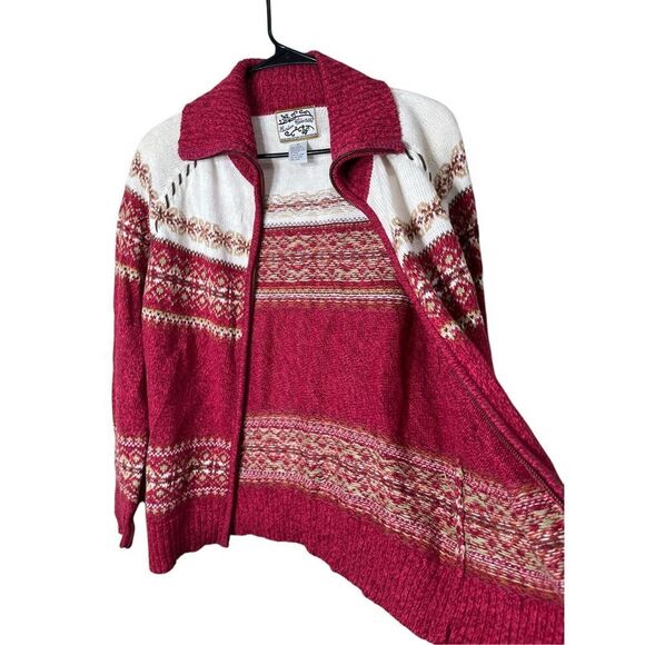 Vintage Heirloom Collectibles Cardigan Sweater Zip Up Red Fair Isle S - Picture 7 of 8